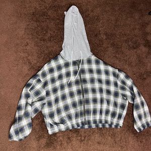 Crop top  plaid Zip up jacket with hoodie